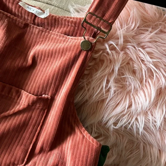 Nic & Jo Peach Apricot Velour Corduroy Jumper Overall Dress S - Picture 11 of 11